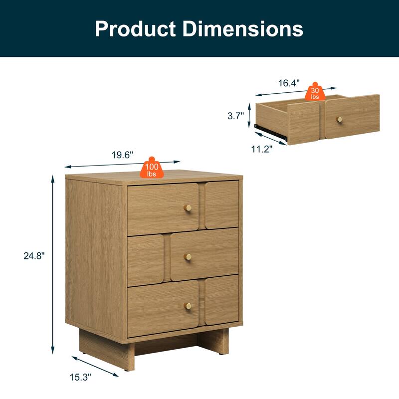 3-Drawer Bedside Table