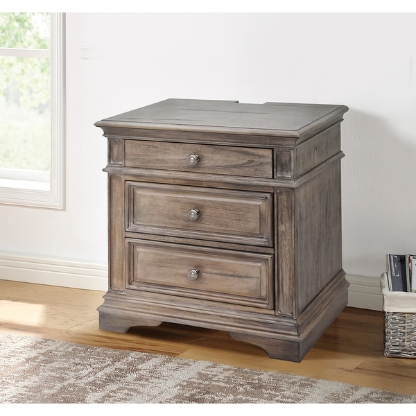 The Gray Barn Havenwood 3-drawer Nightstand with USB port. Opens flyout.