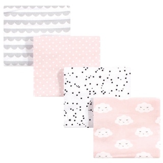 Hudson Baby Infant Girl Cotton Flannel Receiving Blankets Set, Pink Clouds, One Size - Pink Clouds - One Size