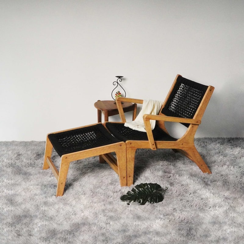 M4H Lisbon Brown Solid Wood Outdoor Lounge Chair with Ottoman