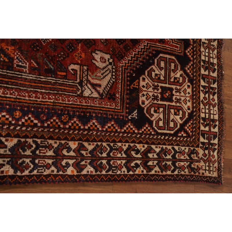 Red Shiraz Persian Vintage Area Rug Handmade Wool Carpet - 5'0"x 8'0"