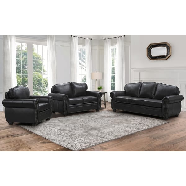 slide 2 of 13, Abbyson Richfield Brown Top Grain Leather 3 Piece Living Room Sofa Set