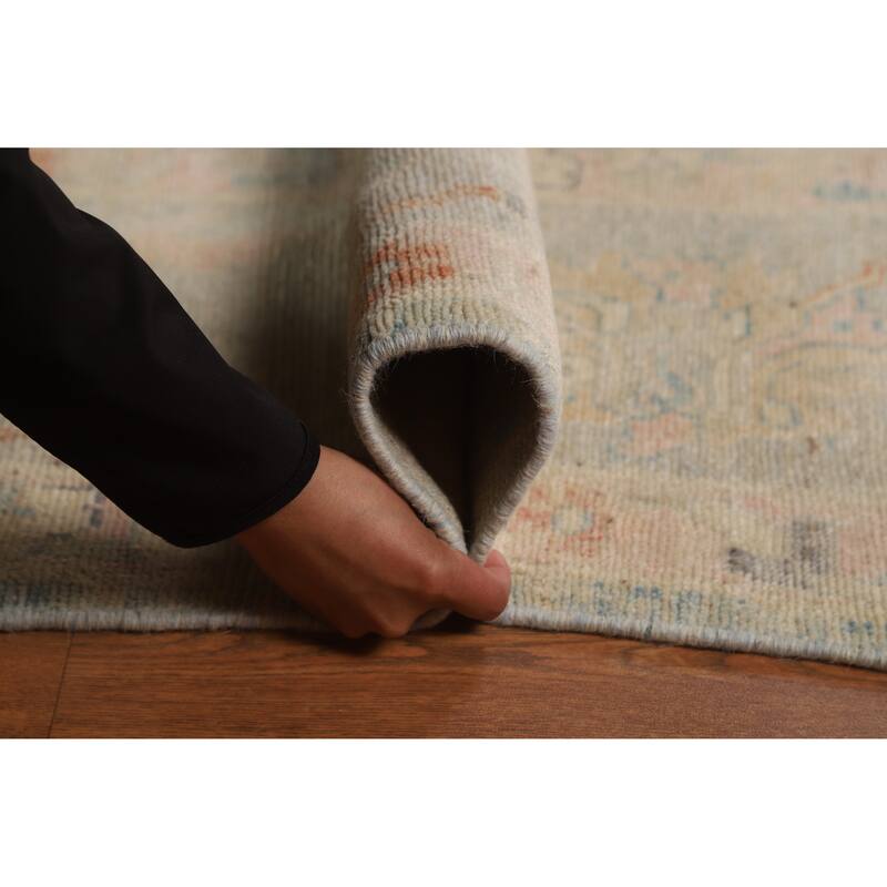 Light Blue Vegetable Dye Oushak Turkish Area Rug Handmade Wool Carpet - 8'9"x 11'8"