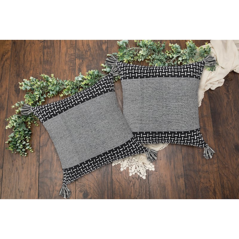 Handwoven Geometric Square Throw Pillows - 20" - Black and White - Set of 2