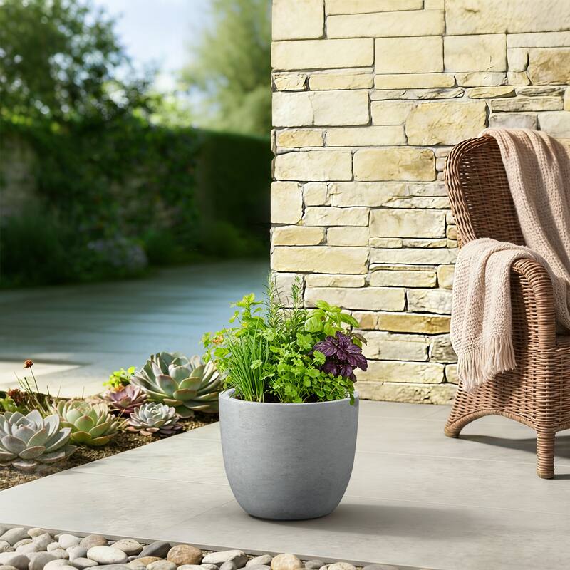 Concrete Tall Round Pot for Indoor & Outdoor(Upgraded Interior)