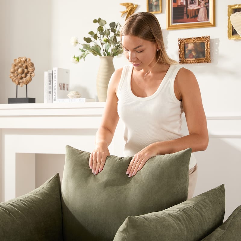 Chenille & Wood Oversized Lounge Chair with Removable Cushion Covers and High-Rebound Foam Seat