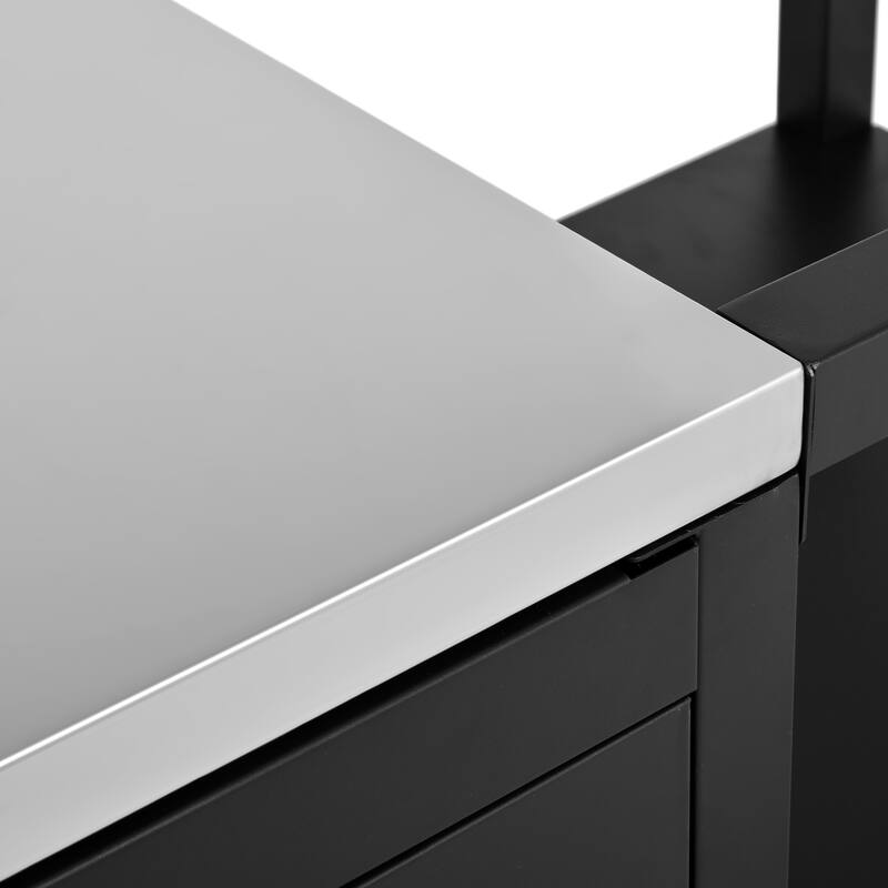 76.6"Large Grill Cart with Storage Cabinet, with Steel Drop Leaf, Grill Table with Adjustable Shelf & Hooks & Bottle Opener