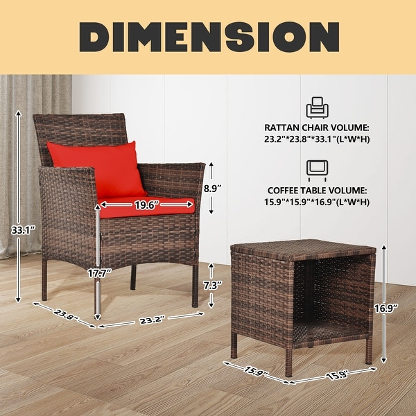3 Piece Patio Conversation Bistro Set Outdoor Chat Furniture