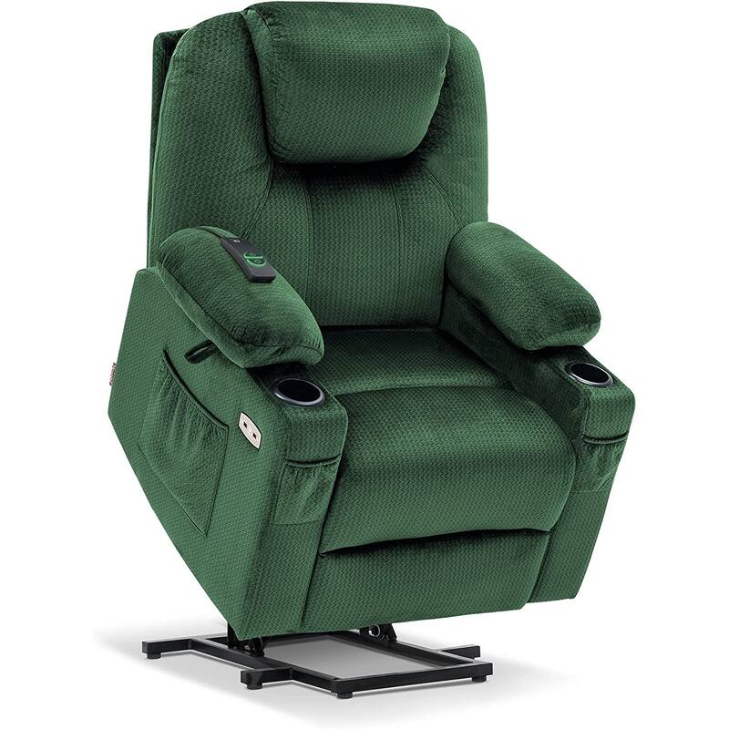 MCombo Small Power Lift Recliner Chair Sofa with Massage and Heat, 3 Positions and USB Ports Extended Footrest, Fabric 7141 - Green