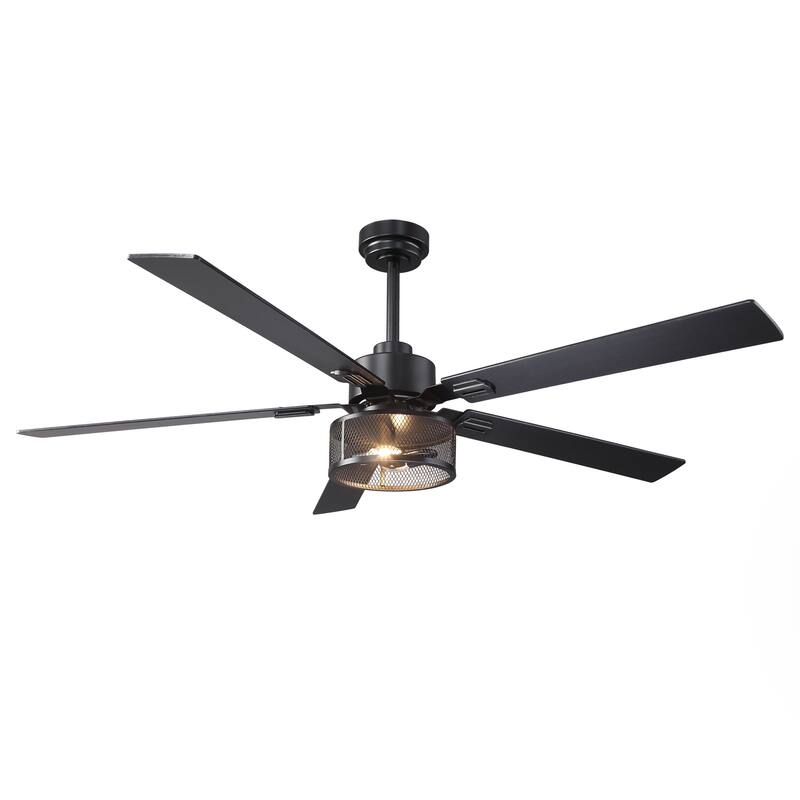 Vaczon 60" Black Reversible Wood 5-Blade Smart Ceiling Fan with Light and APP Control