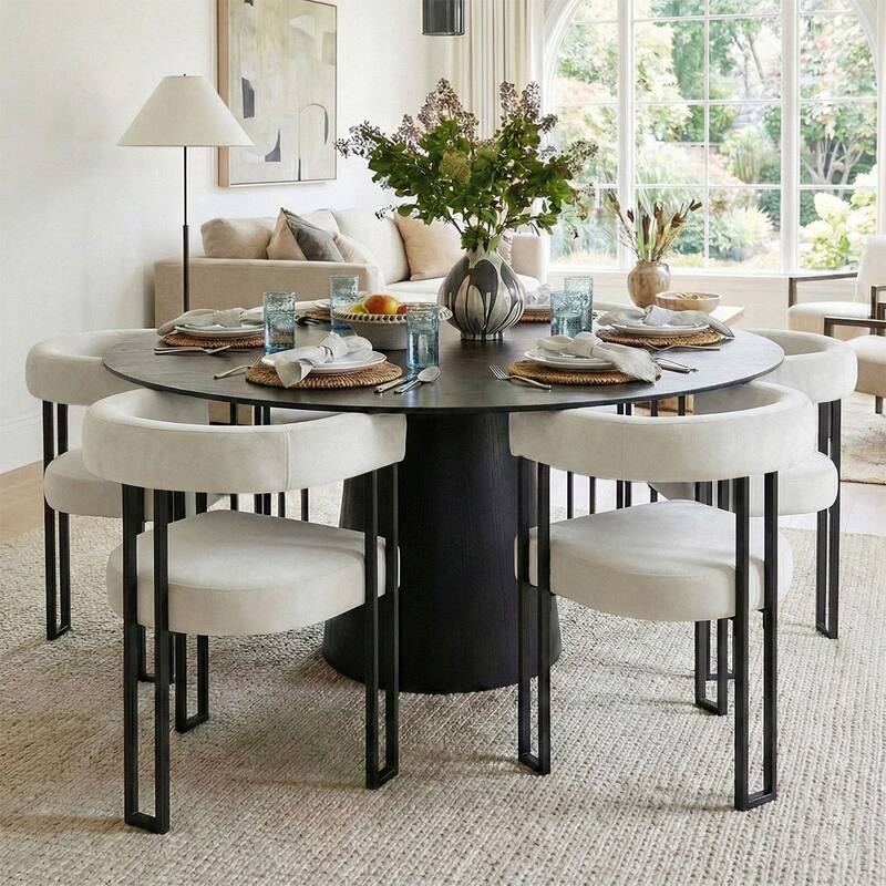 Modern Velvet Upholstered Dining Armchairs with Black Metal Legs (Set of 2/4/6)