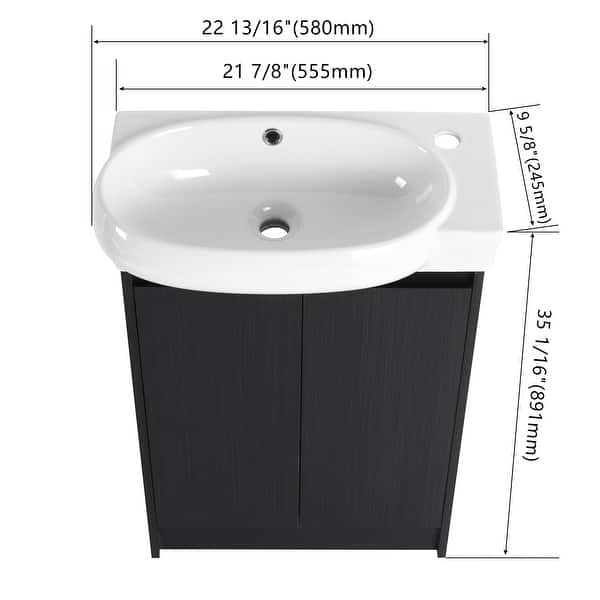 dimension image slide 4 of 6, Beingnext 16"/23" Bathroom Vanity with Sink, Floating/Freestanding Bathroom Vanity with Soft Close Door