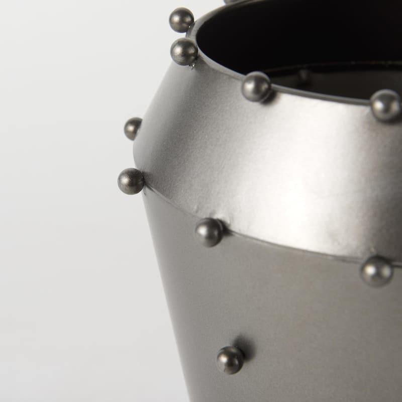 Elio 9.1H Small Gun Metal Gray Metal W/Studs Vase