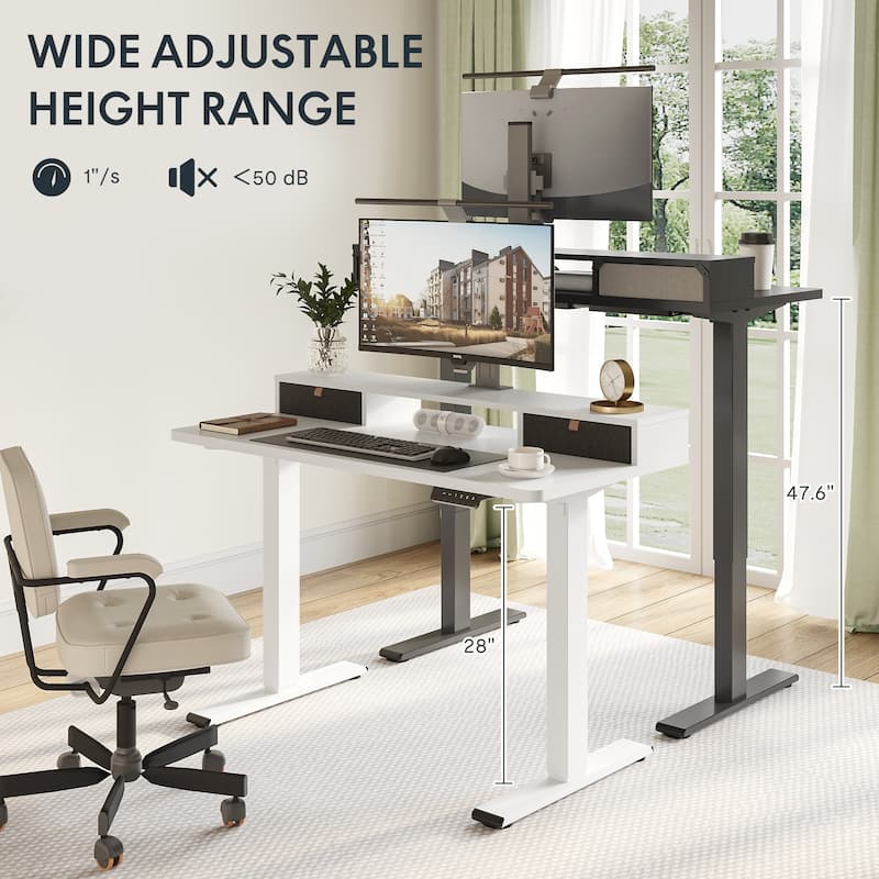 FlexiSpot 48"x24"/55"x24" Ergonomic Height Adjustable Standing Desk with 2 Drawers, Monitor Stand Computer Desk