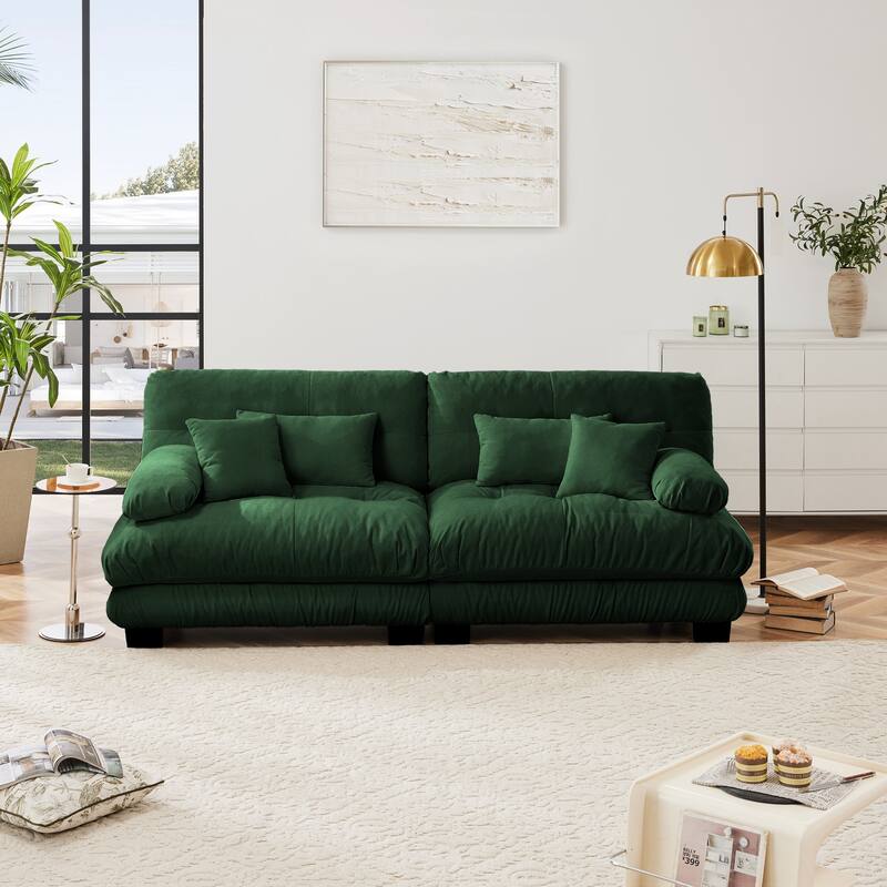 Oversized Modular Sectional Sofa, Chenille Deep Seat 2-Seater Sofa, Upholstered Cloud Couch with Lumbar Pillows & Throw Pillows