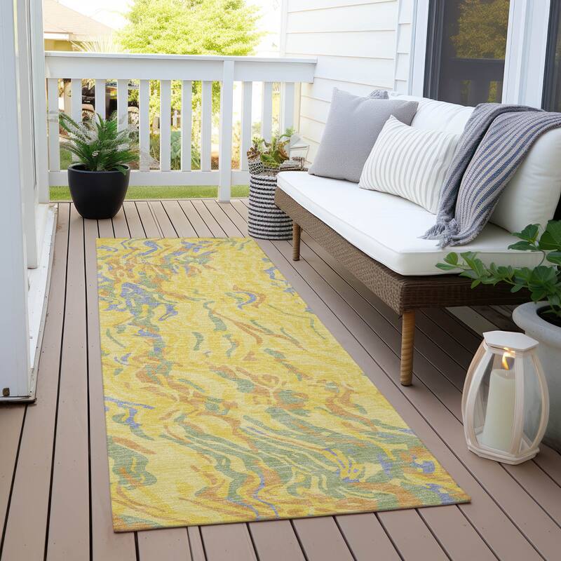 Machine Washable Indoor/ Outdoor Abstract Flow Chantille Rug