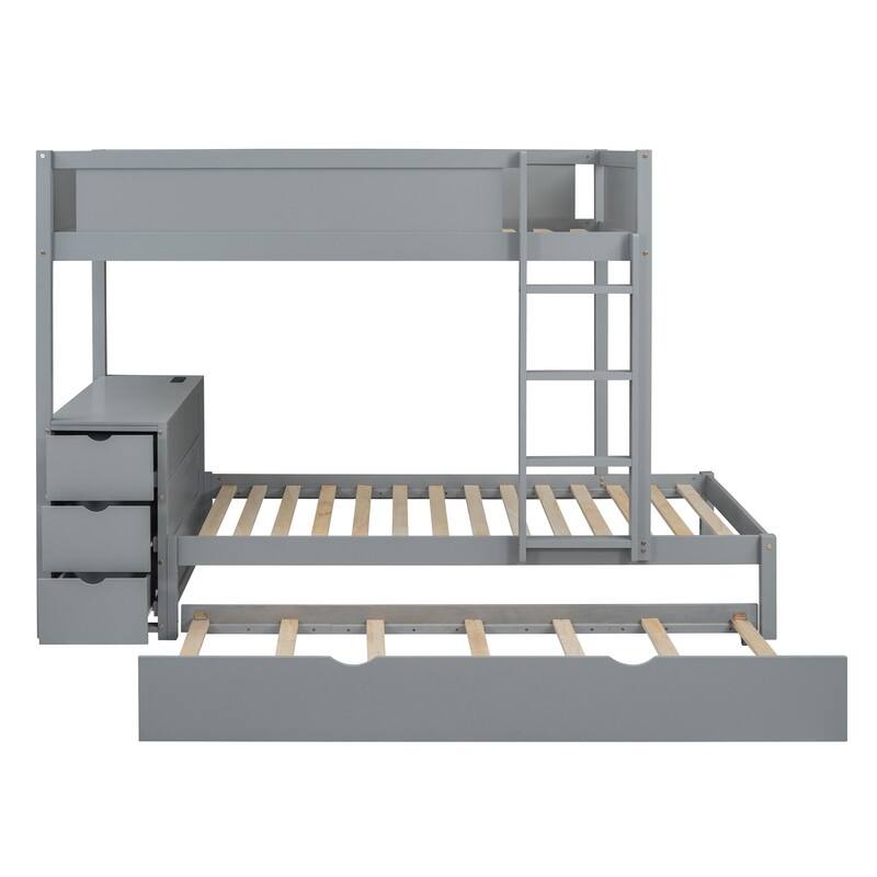 Twin-Over-Twin Bunk Bed with Twin size Trundle, Drawers and Desk