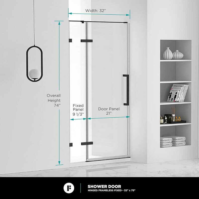 Frameless Clear Tempered Shower Glass Door with Shower Base Kit