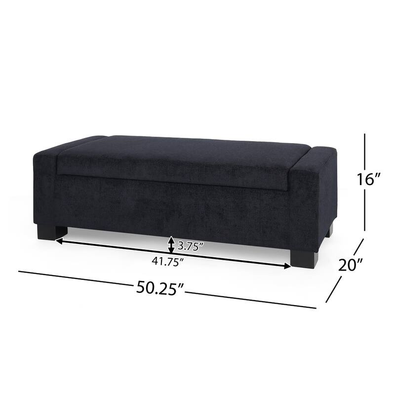 Kera Storage Ottoman Bench, Dark Blue Fabric, Lift Top, 50 Inch