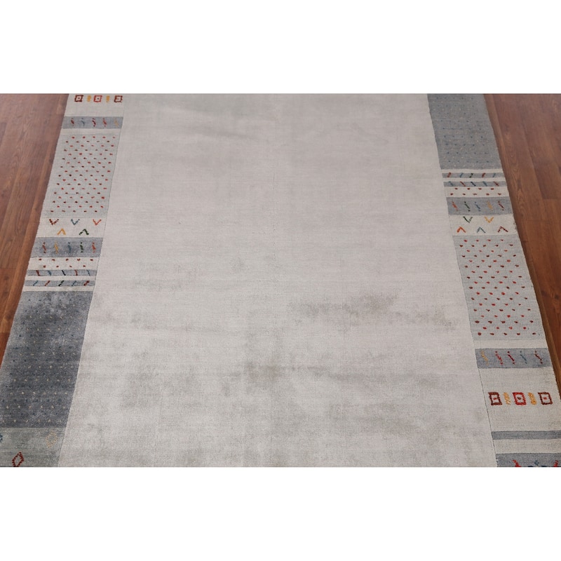 Hand Knotted Oriental 100% Wool Carpet Tribal Animal Pictorial Greys & Charcoal Gabbeh Area Rug - 7' 8'' X 5' 3''