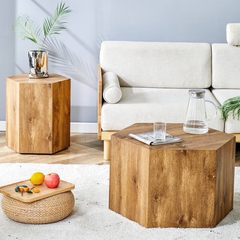 Modern hexagonal coffee table 2 piece set