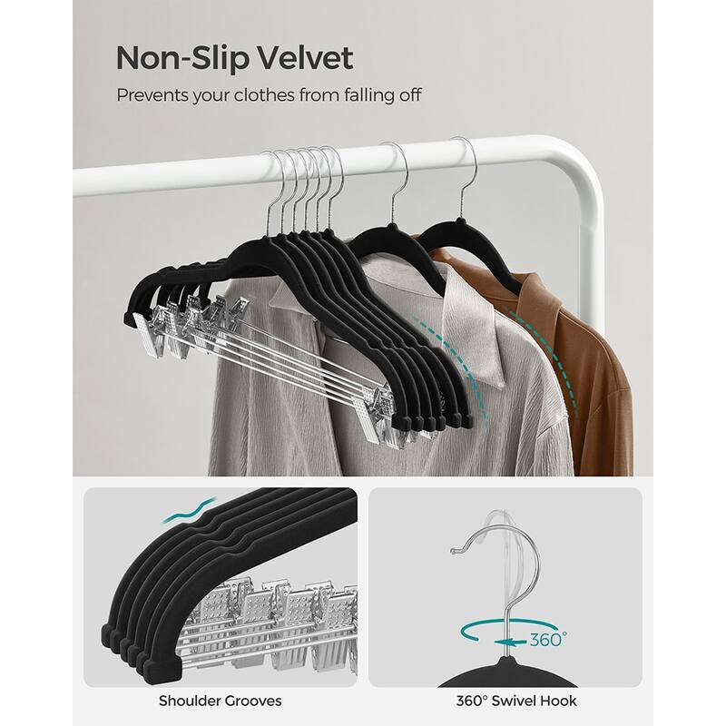 Modern Plastic Non-Slip Velvet Clothes Hangers with 2 Adjustable Clips Suitable for Trousers and Skirts