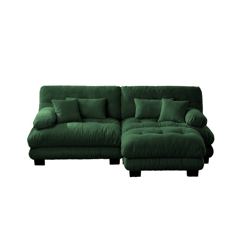 Rossetta Exquisite Stylish Design Chenille Cloud Look Couch Sectional Wide Arm Sofa with Convertible Ottoman and Pillows