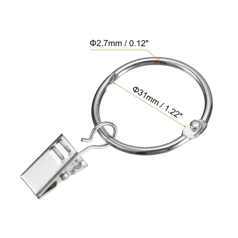Curtain Rings with Clips, 14pcs - Curtain Clip Rings Hooks - Silver - 1.22 Inch