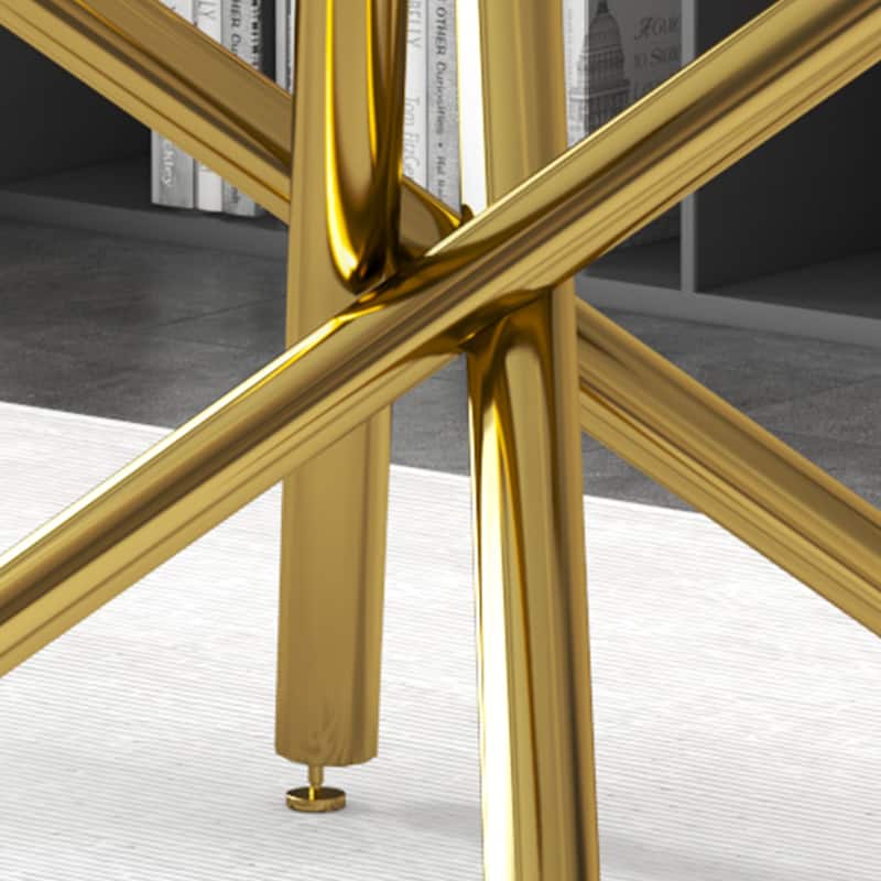 Large Modern Minimalist Rectangular Glass Dining Table with 0.39" Tempered Glass Top and Gilded Metal Legs for Kitchen - Golden