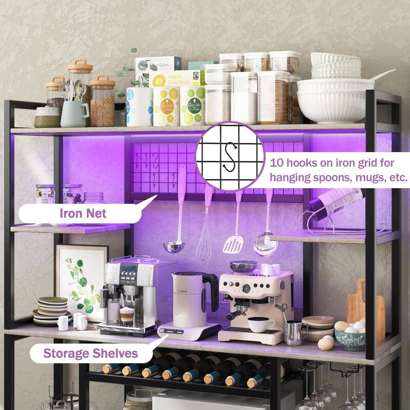 55" Bakers Rack with Power Outlet and LED Light