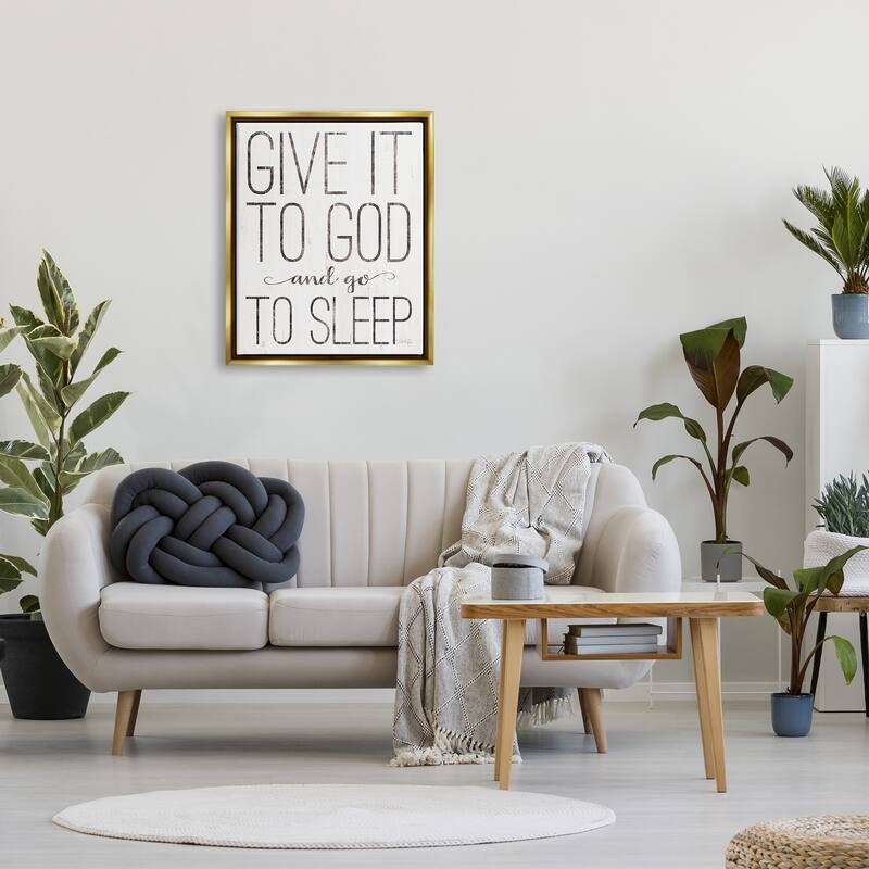 Stupell Give It To God and Go To Sleep Black and White Wood Look Sign Floater Frame