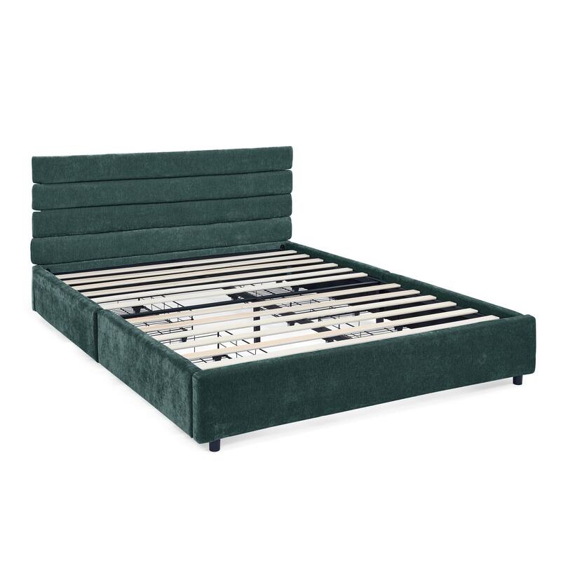 Queen size cushioned bed, comfortable cushioned bed frame, headboard and solid bed frame