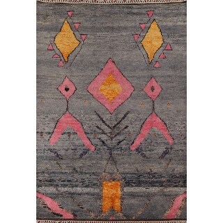 Gray Geometric Moroccan Oriental Area Rug Handmade Wool Carpet - 9'0