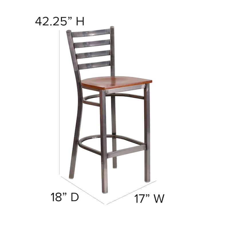 Clear Coated Ladder Back Metal Restaurant Barstool - 17"W x 18"D x 42.25"H