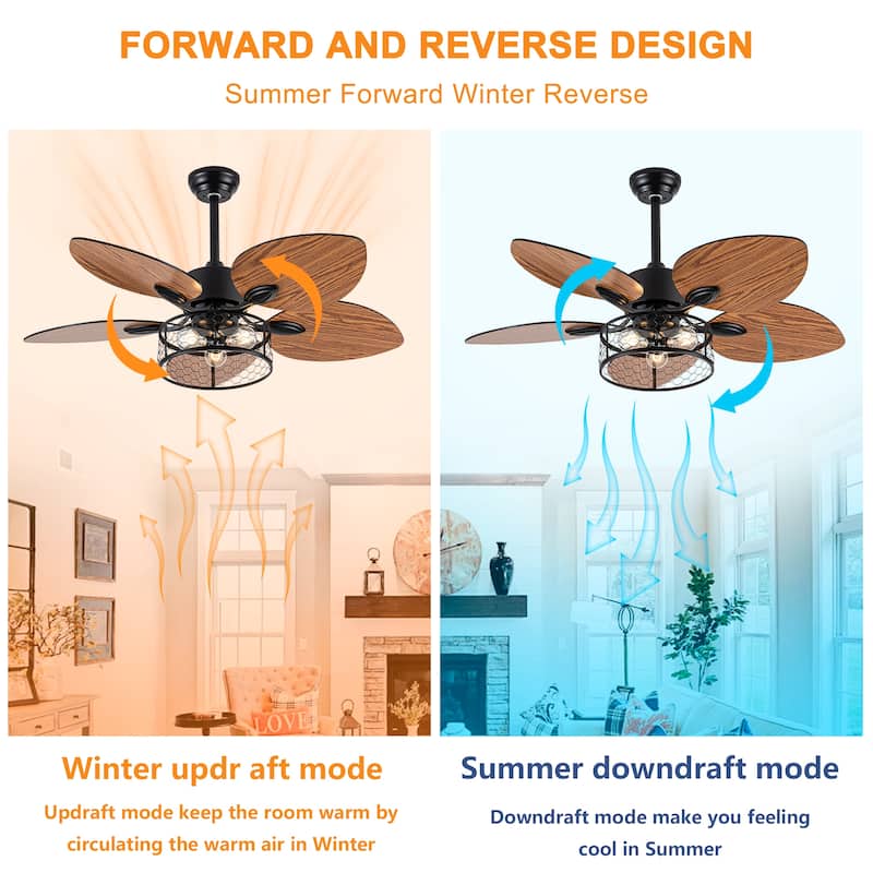 42"Ceiling Fan, Indoor Ceiling Fan With Light with Remote Control, Noiseless Reversible Motor, 6 Speed