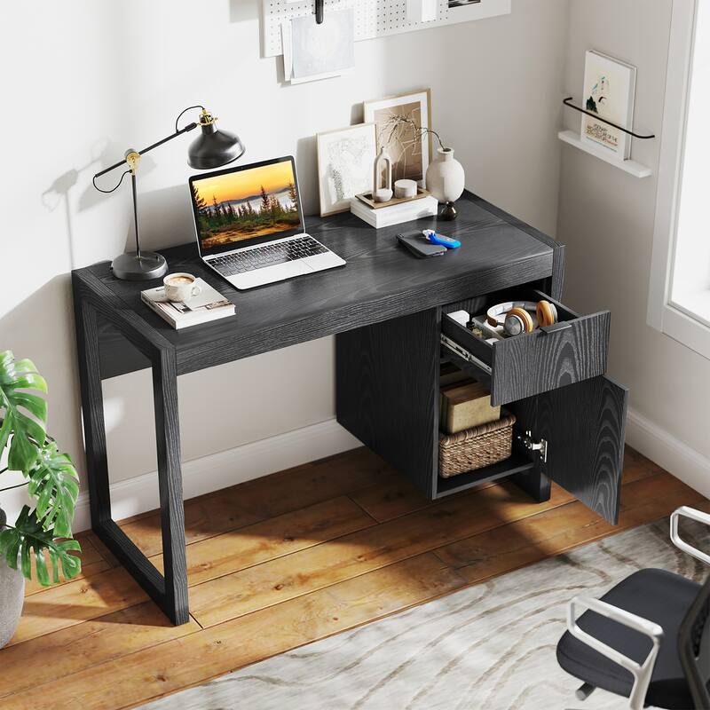 Gymax Computer Desk w/ Storage Cabinet Pull-out Drawer Stable Thick