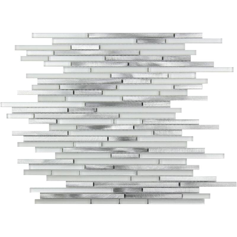 Apollo tile 12" x 12" Waterfall Glossy Matte White Glass Metal Tile (4.83 sq ft/case) - 5 Pack