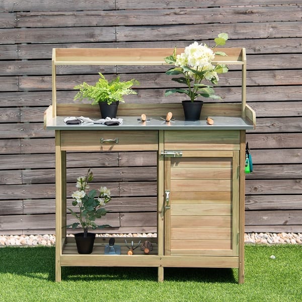Costway Outdoor Potting Bench Garden Wooden Work Station Metal Overstock 22546776