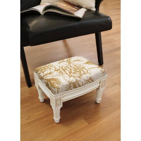 Tan Peony Footstool with antique white finish