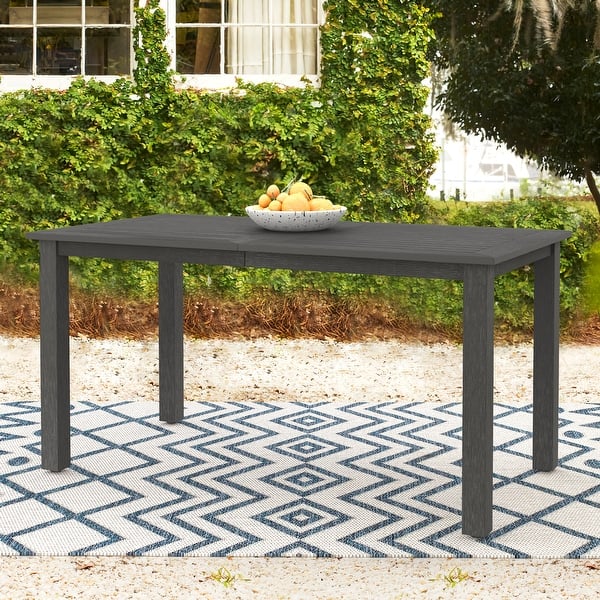 Outdoor Rectangular Aluminium Patio Dining Table Metal Table with Wood-grain finish for 6 People - Dark Grey