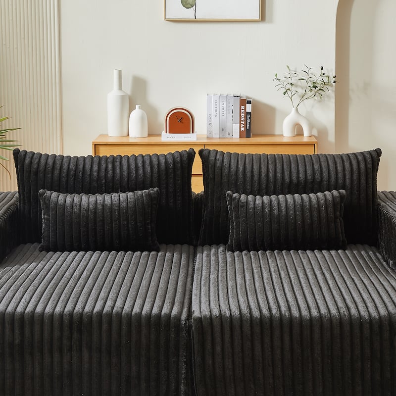Black Modern 87" Cloud Plush Loveseat Sectional Lounge Sleeper Chaise Sofa with Pillows for Living Room