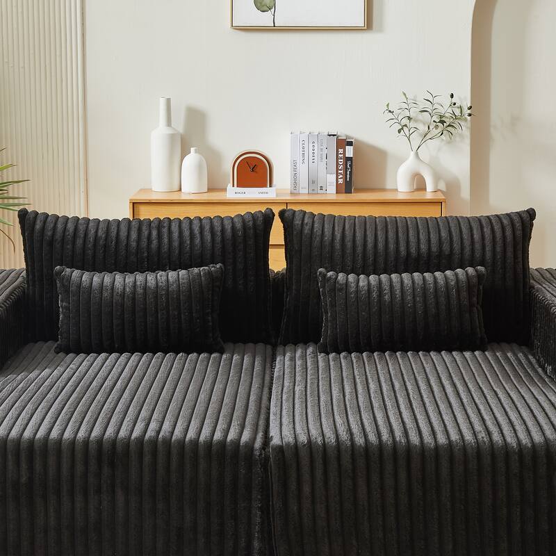 Oversized Modular Sectional Lounge Chaise, Corduroy Upholstered Boneless Sleeper Sofa, Reclining Loveseat Chair with 4 Pillows