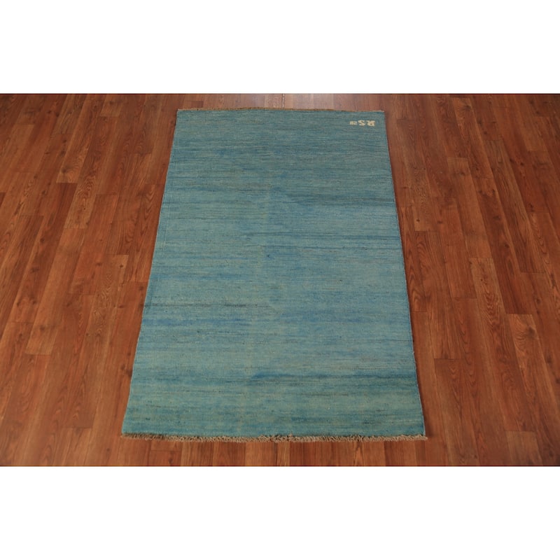 Blue Striped Gabbeh Modern Rug Handmade Wool Carpet - 2'8" x 4'1"