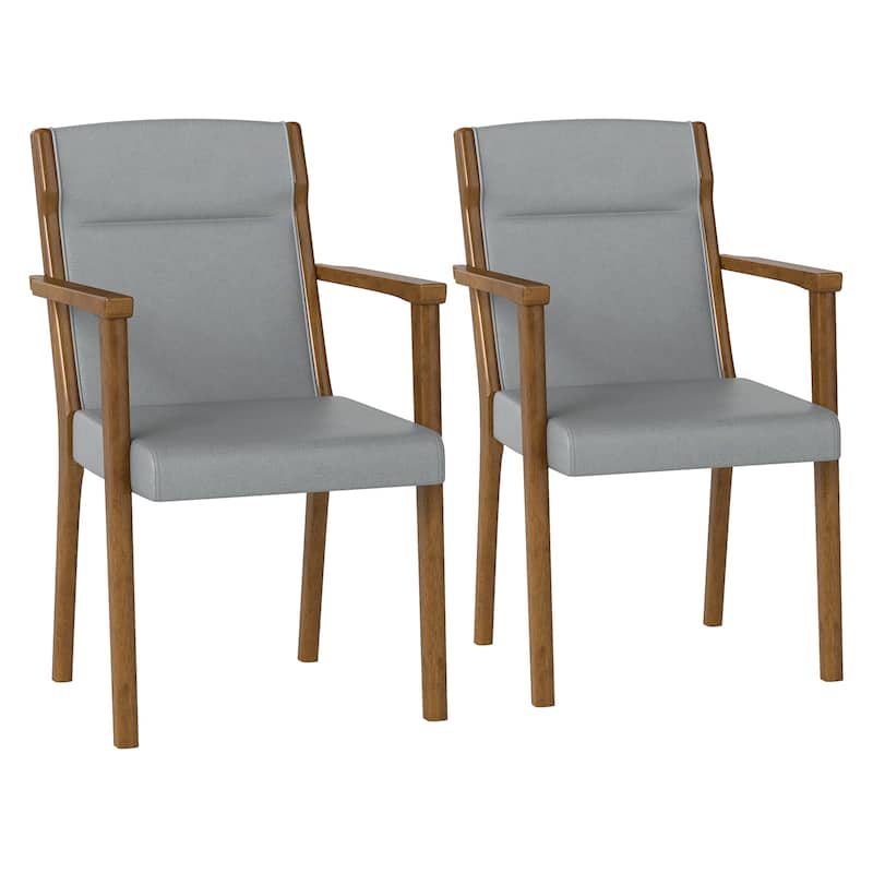 Grey Rubber Wood High-Back Accent Chairs Set of 2 with Fabric and Foam - 25.5" x 22" x 35.5" - Grey
