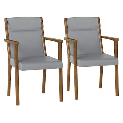 Grey Rubber Wood High-Back Accent Chairs Set of 2 with Fabric and Foam - 25.5" x 22" x 35.5"