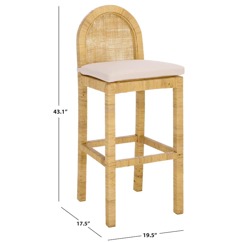 SAFAVIEH Home Tojo Cane Rounded Back Bar Stool - 20"W x 18"D x 43"H