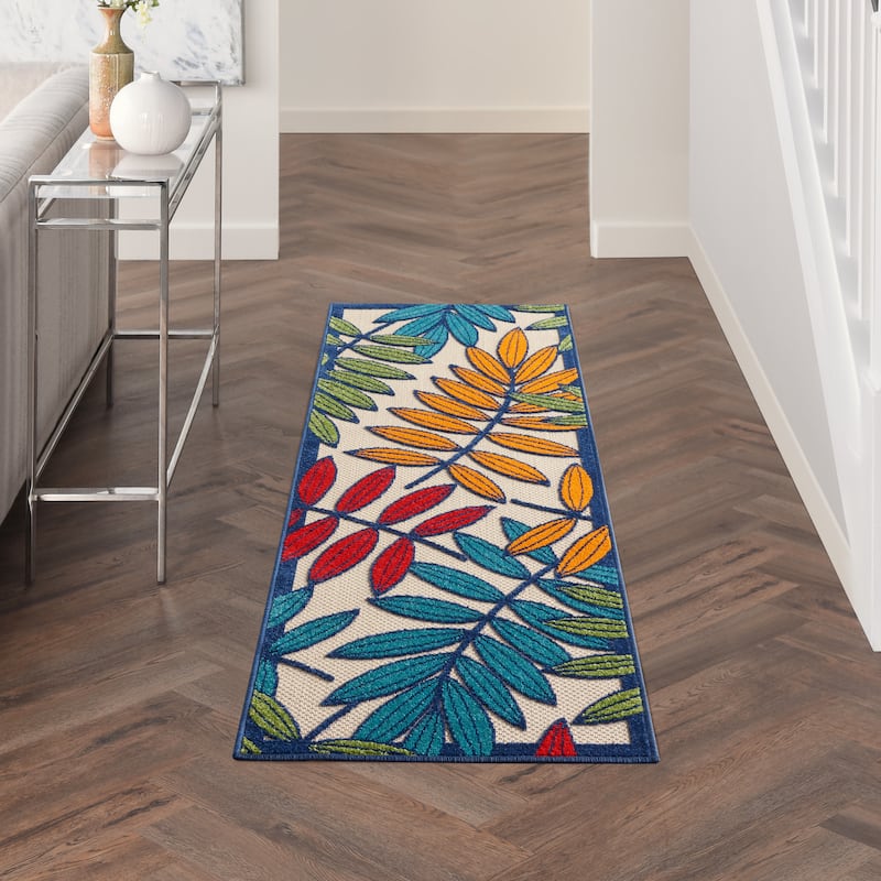 Nourison Aloha Leaf Print Vibrant Indoor/Outdoor Area Rug - 2' x 6' Runner - Multi