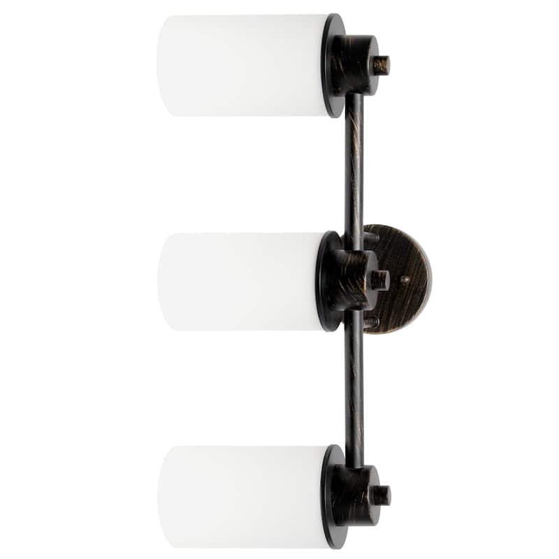Wall Mounted Three Light Vanity Fixture with Opaque Glass Shade - 20.75" - Oil Rubbed Bronze and White