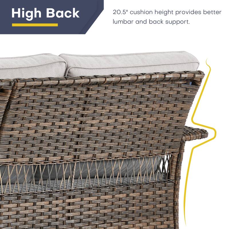 Gymojoy 5 Pieces Outdoor Wicker Sofa with Chairs and Ottomans