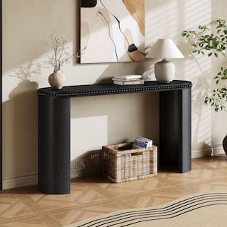 Vintage Console Table With Beaded Trim And Reversible Curved Legs,Natural Wood Veneer Finish-Entryway Accent Table